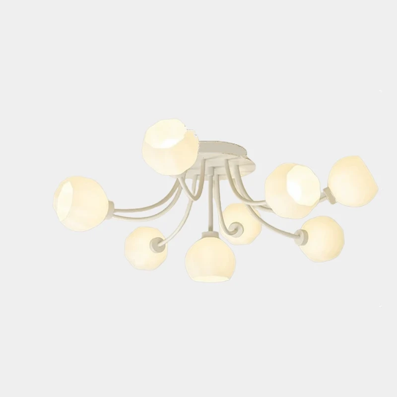 Semi-Flush Mount Ceiling Light Cream Glass Flower, White / Green