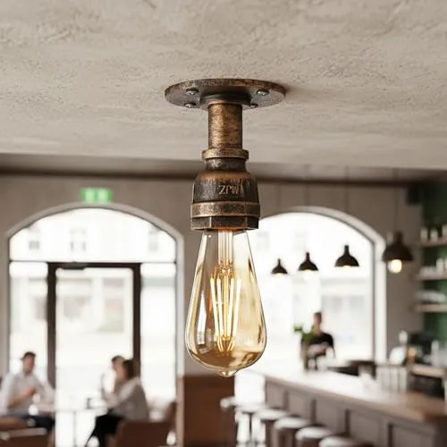 Industrie Flansch Deckenleuchte – Vintage Wasserrohr Steampunk Lampe E27 ~3653