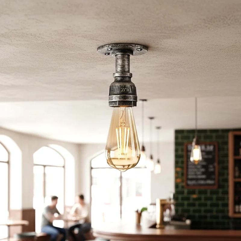 Industrie Flansch Deckenleuchte – Vintage Wasserrohr Steampunk Lampe E27 ~3653