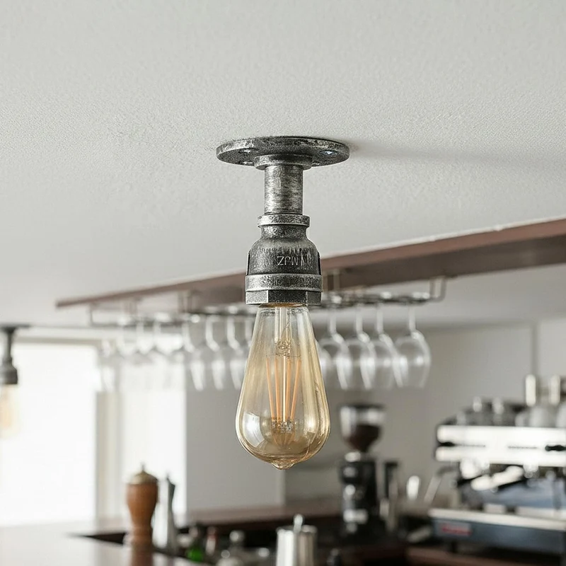 Industrie Flansch Deckenleuchte – Vintage Wasserrohr Steampunk Lampe E27 ~3653