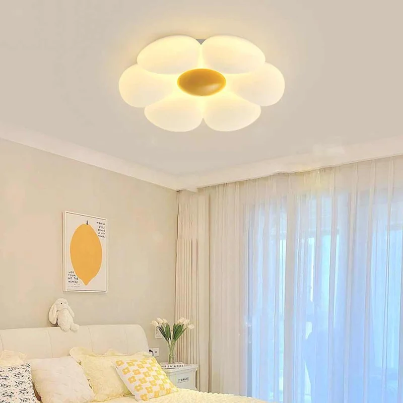 Flush Mount Ceiling Light Kids Room Cream Acrylic Flower LED