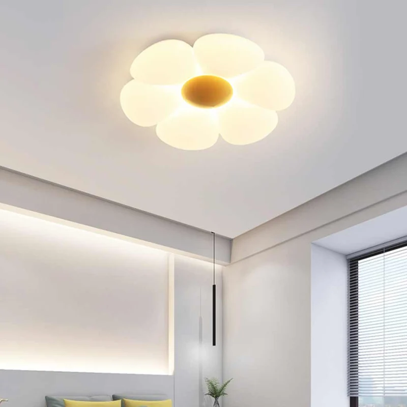 Flush Mount Ceiling Light Kids Room Cream Acrylic Flower LED