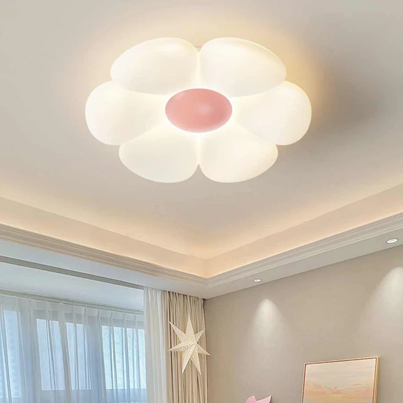 Flush Mount Ceiling Light Kids Room Cream Acrylic Flower LED