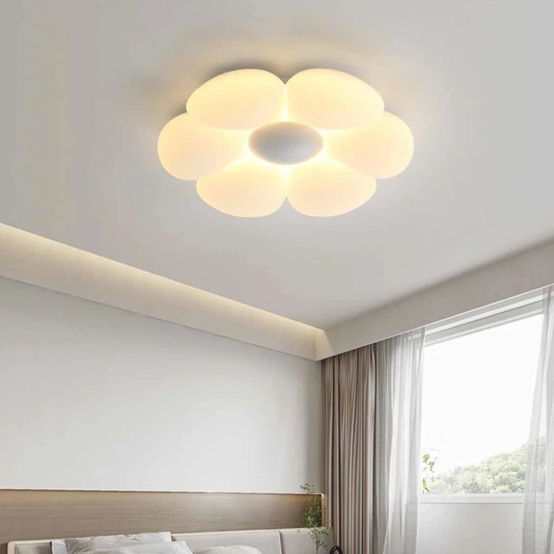 Flush Mount Ceiling Light Kids Room Cream Acrylic Flower LED
