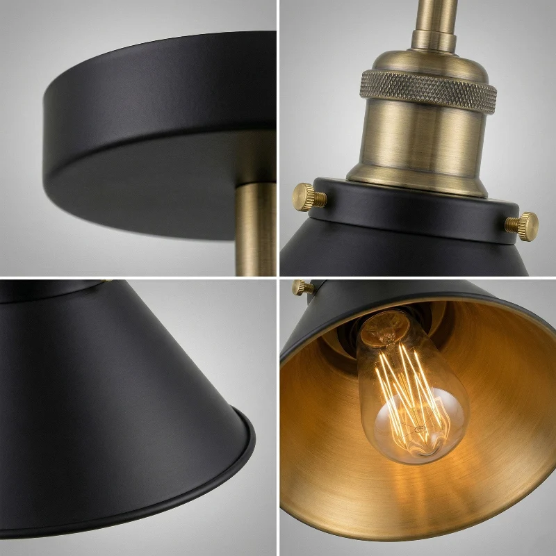 Deckenleuchte Schwarz & Gold Flush Mount 18cm Schirm ~3628