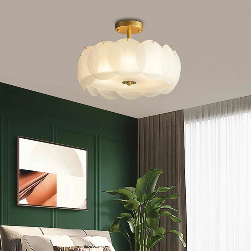 Ceiling Light Semi-Flush Mount Acrylic Drum, White
