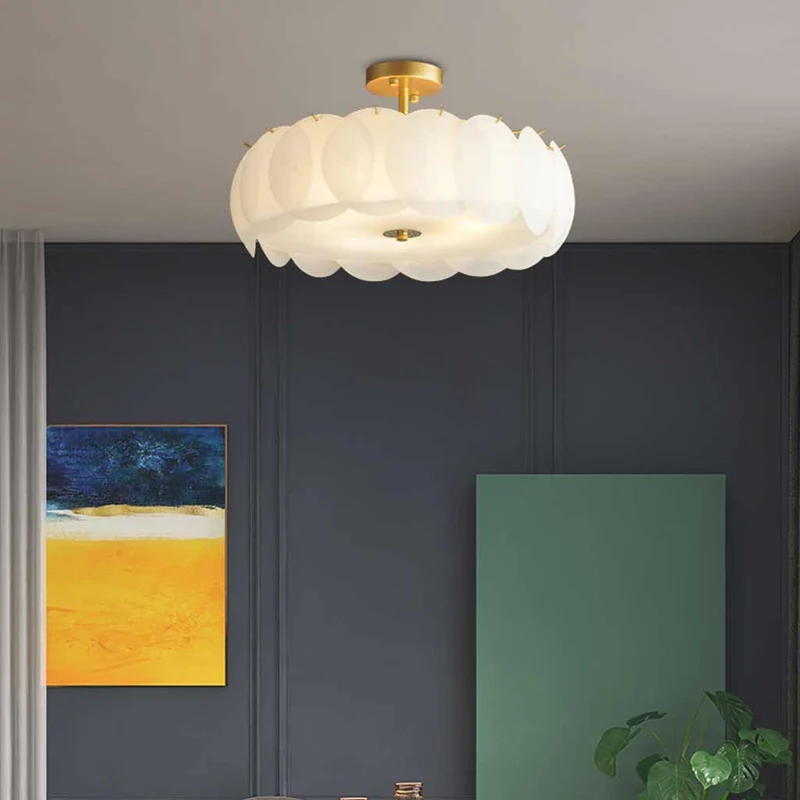 Ceiling Light Semi-Flush Mount Acrylic Drum, White