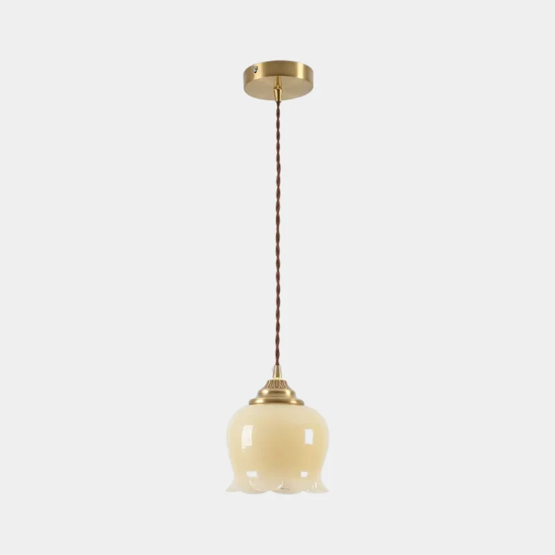 Small Pendant Light French Cream Flower Lily of the Valley Resin Brass