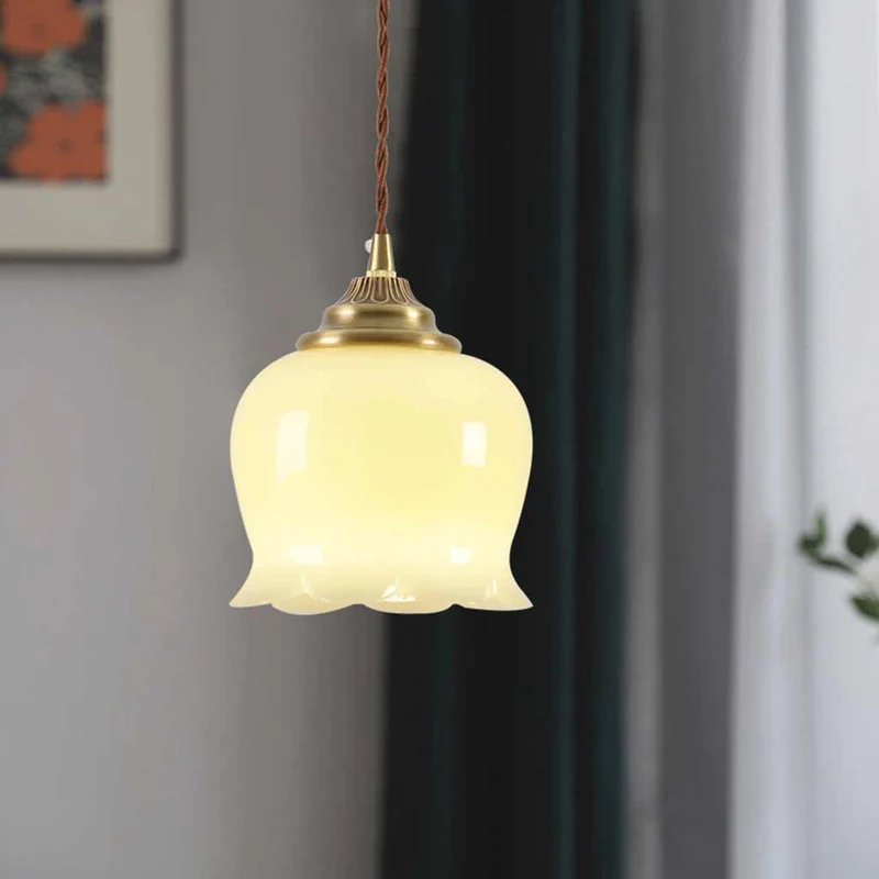 Small Pendant Light French Cream Flower Lily of the Valley Resin Brass