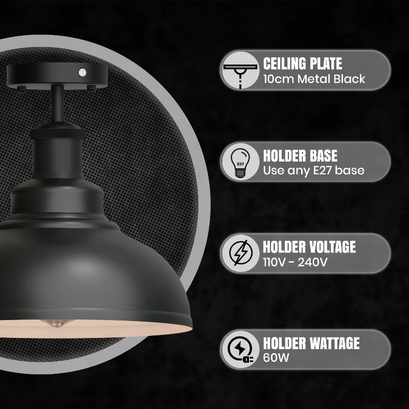 Industrie-Deckenlampe Schwarz Ø 29cm LEDSONE ~3652