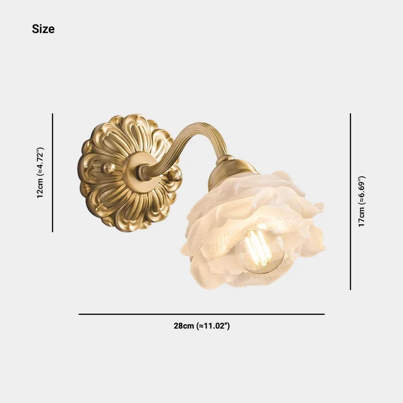 Wall Sconce Light Vintage Brass White Glass Flower