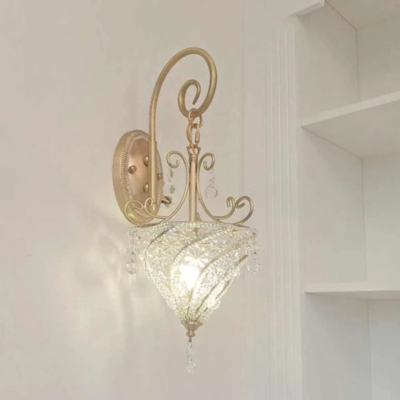 Wall Sconce Lighting French Mid-Century Brass Crystal Cone