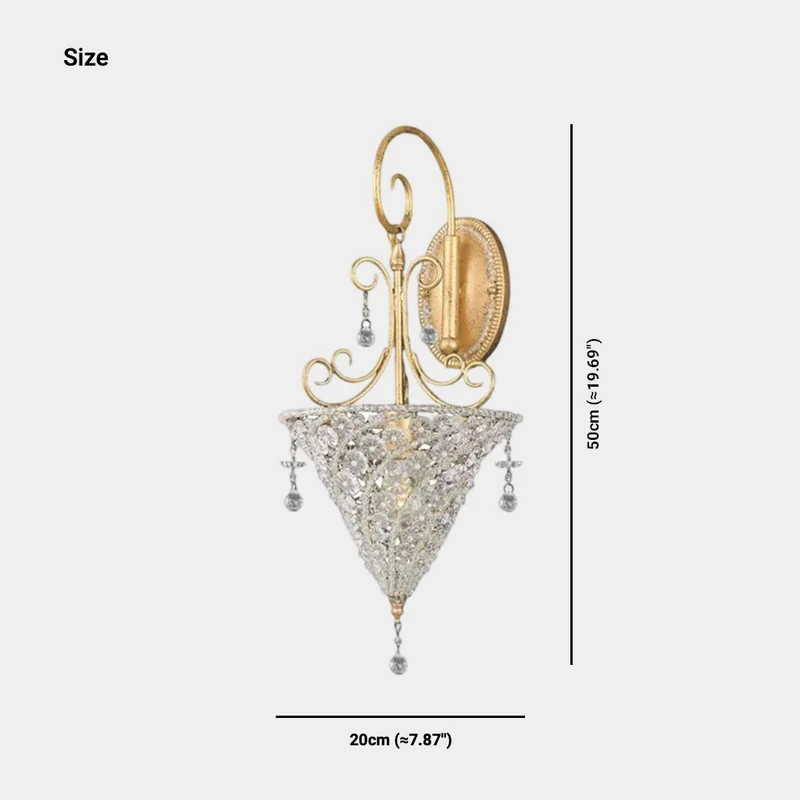 Wall Sconce Lighting French Mid-Century Brass Crystal Cone
