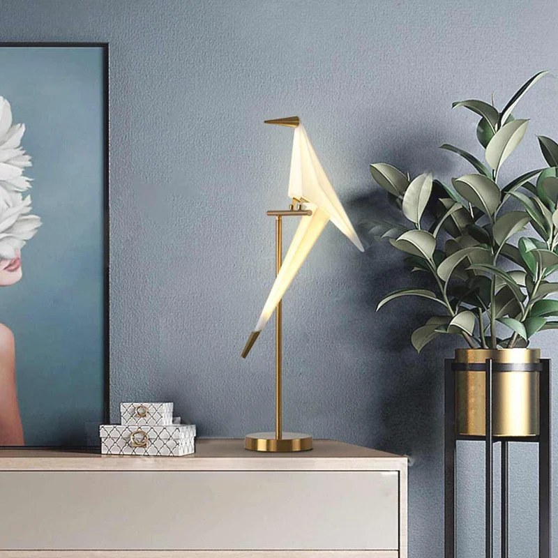 Table Lamp Decorative Bird Crane LED, Black / Gold