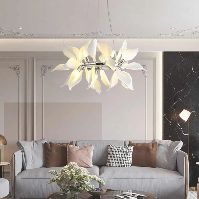 Chandelier Artistic Ceramic Blooming Flower, White