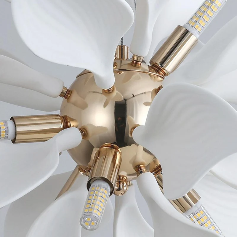 Chandelier Artistic Ceramic Blooming Flower, White