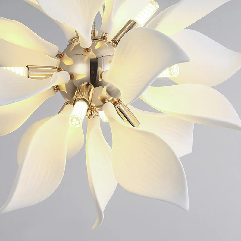 Chandelier Artistic Ceramic Blooming Flower, White