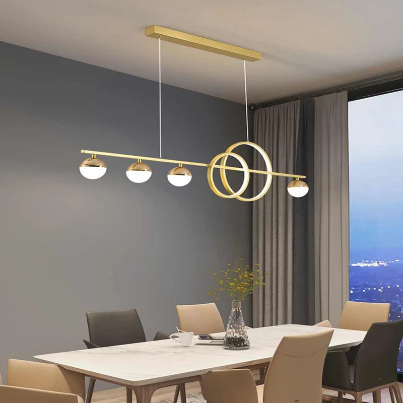 Pendant Light Minimalist Linear Glass Globe Ring, Black / Gold