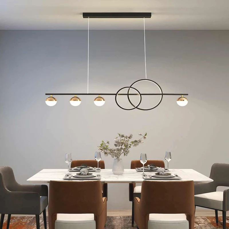 Pendant Light Minimalist Linear Glass Globe Ring, Black / Gold