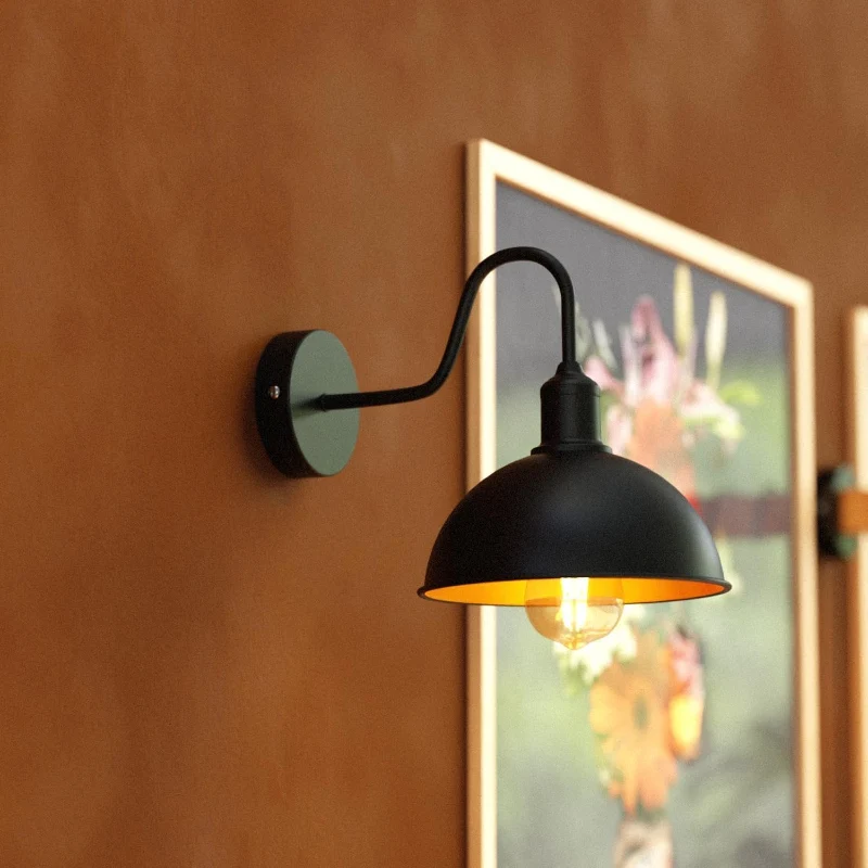 LEDSONE Industrielle Schwanenhals Wandleuchte Schwarz ~3649