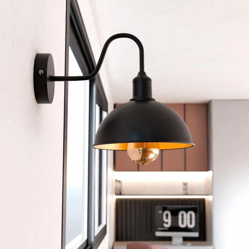 LEDSONE Industrielle Schwanenhals Wandleuchte Schwarz ~3649