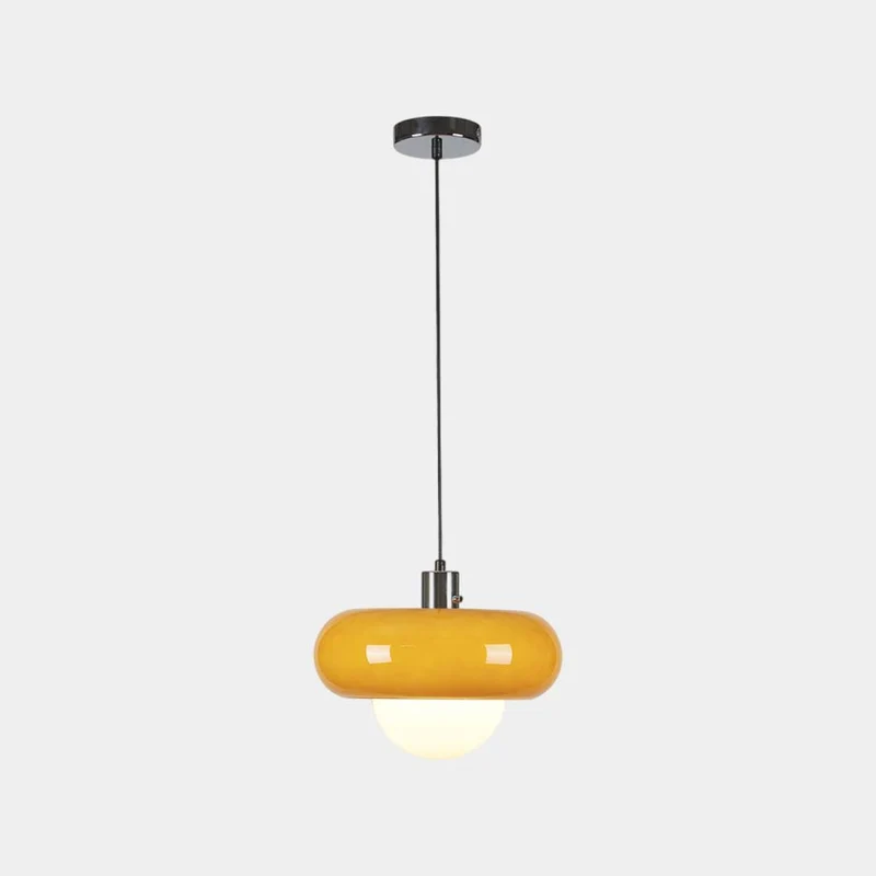 Pendant Light Bauhaus Round Glass, Orange & White