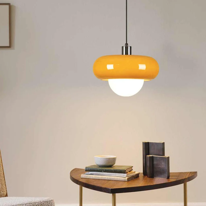 Pendant Light Bauhaus Round Glass, Orange & White