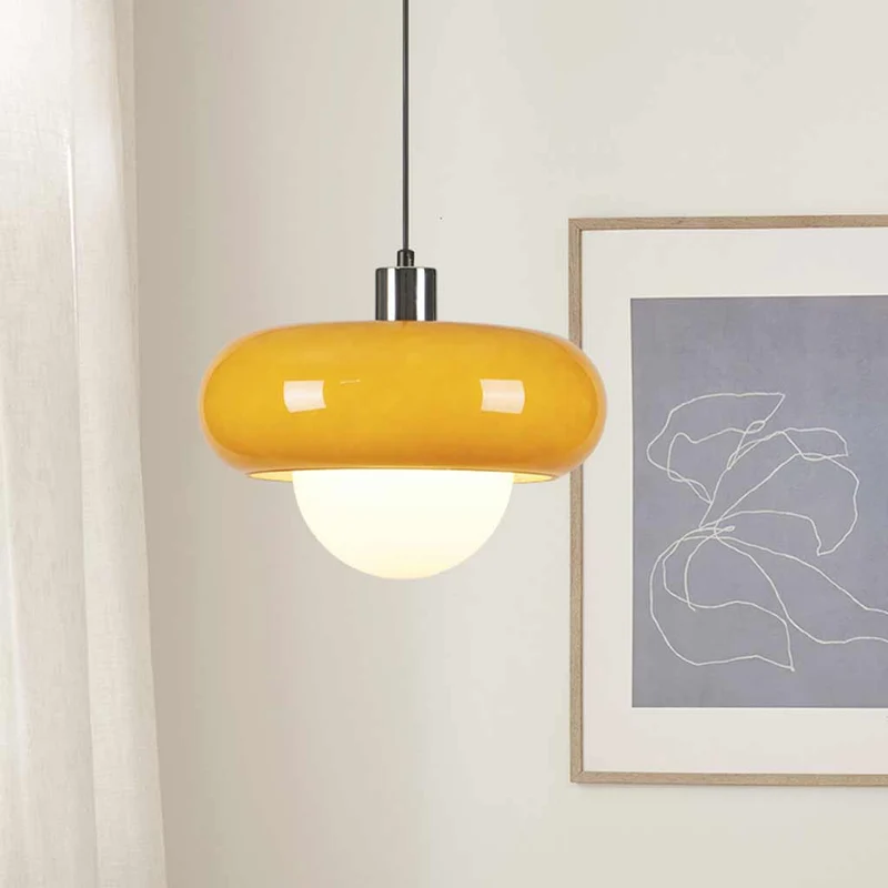 Pendant Light Bauhaus Round Glass, Orange & White