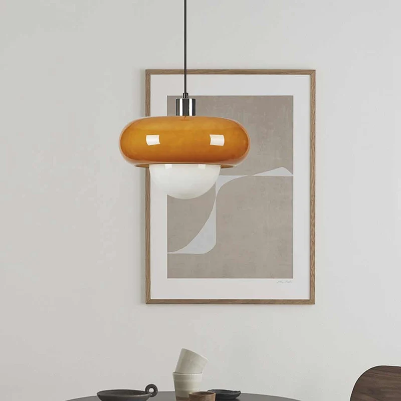 Pendant Light Bauhaus Round Glass, Orange & White