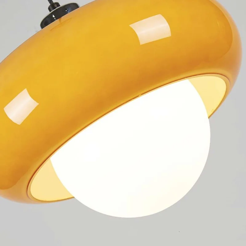 Pendant Light Bauhaus Round Glass, Orange & White