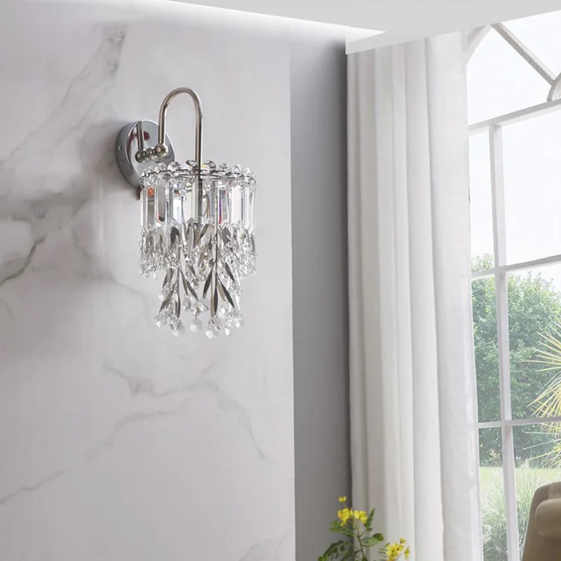 Wall Sconce Light Sleek Crystal Droplet, Silver