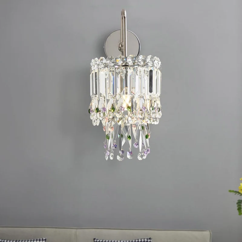 Wall Sconce Light Sleek Crystal Droplet, Silver