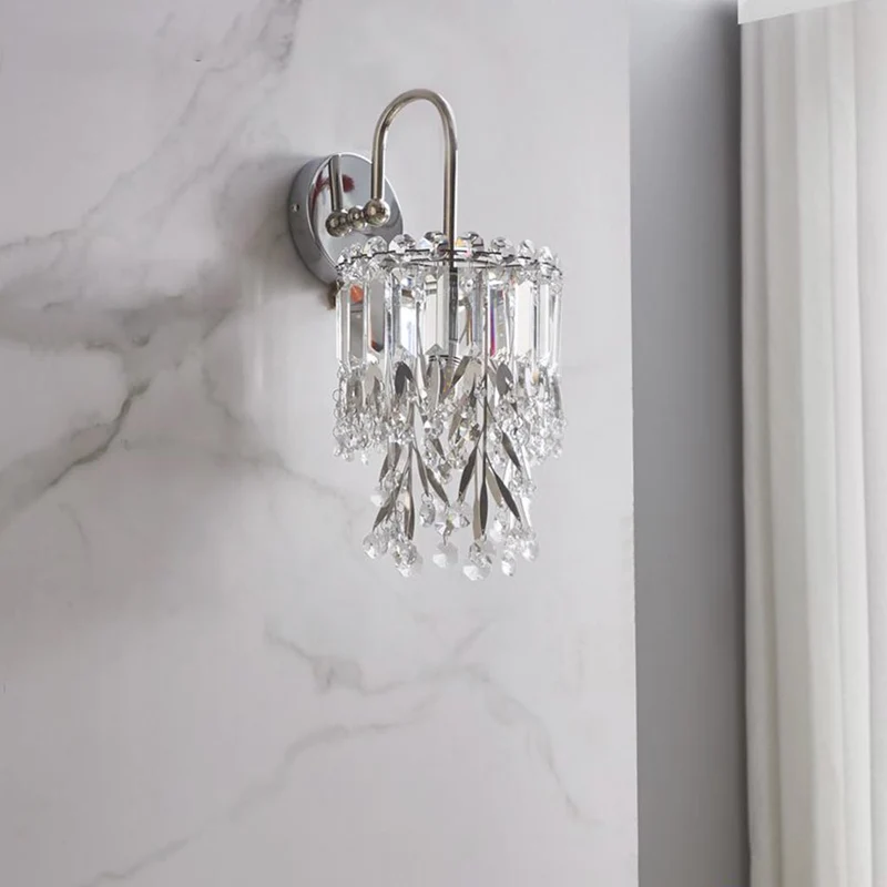 Wall Sconce Light Sleek Crystal Droplet, Silver