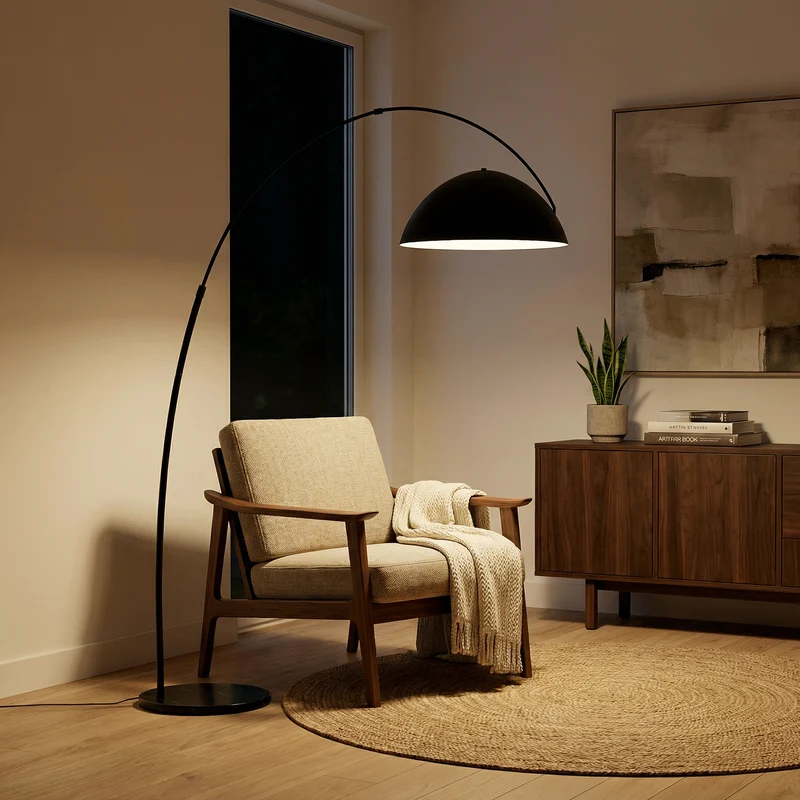 Moderne Stehlampe aus schwarzem Metall für Wohnzimmer – Obsidial