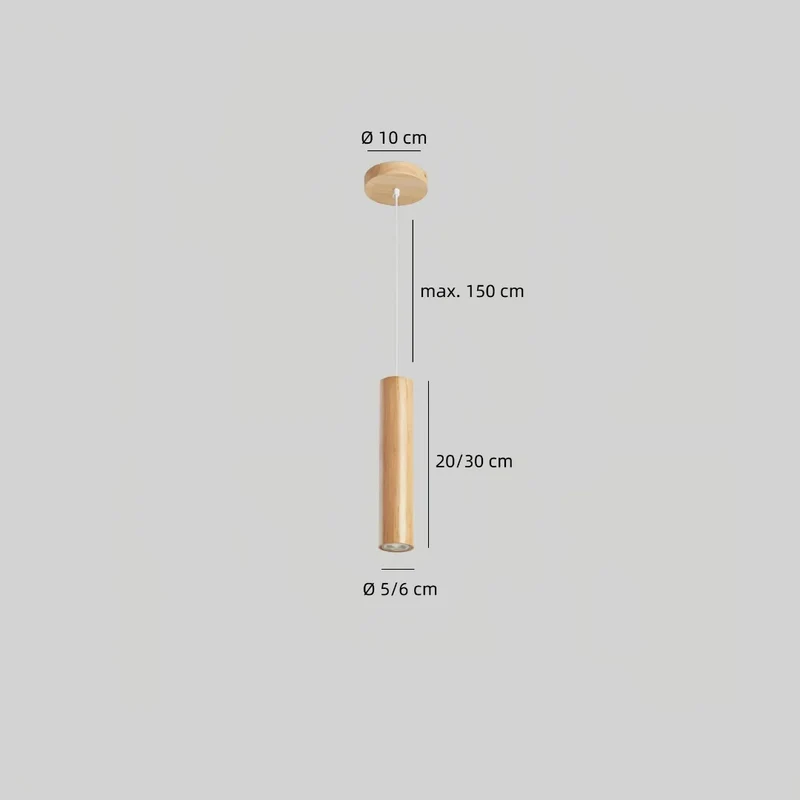 Kleine zylindrische Pendelleuchte aus Holz fürs Esszimmer