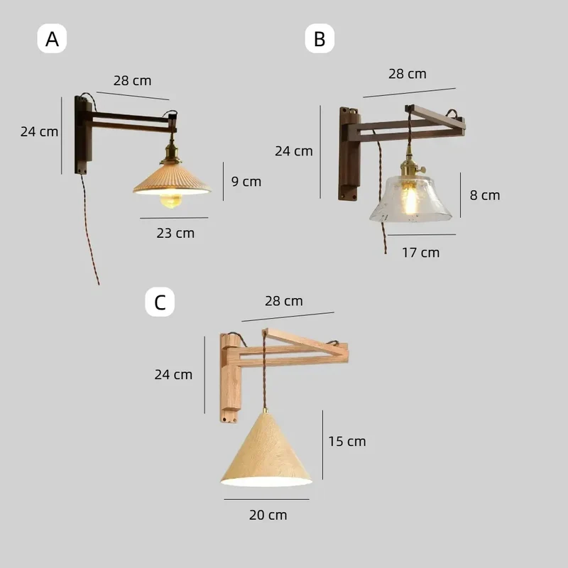 Wandleuchte mit Schwenkarm aus Holz und Keramik im Vintage Stil