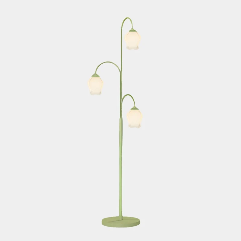 Floor Lamp Cream Glass Lily of the Valley Flower Indoor, Green