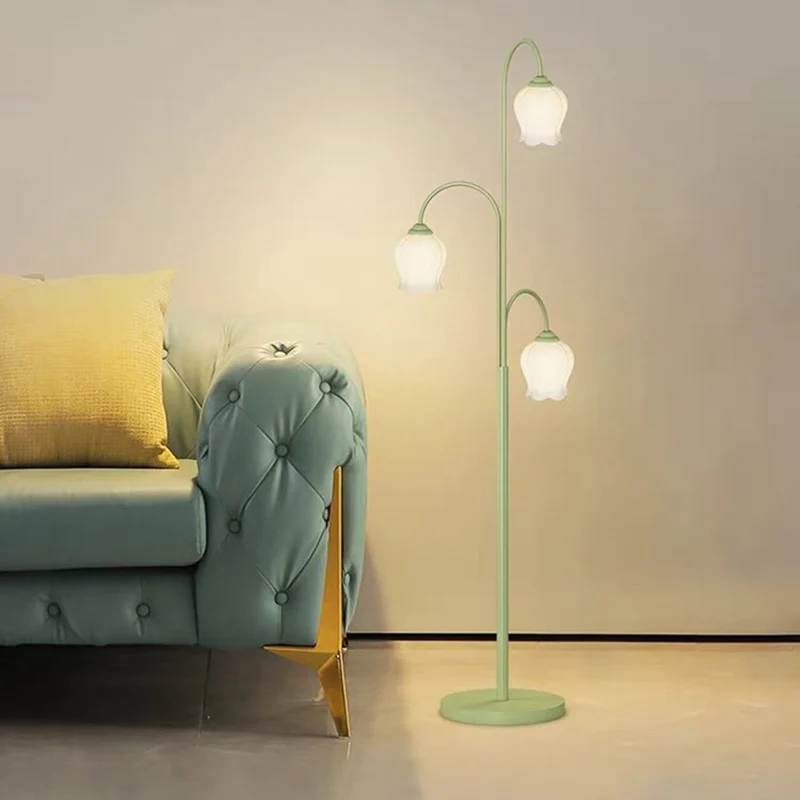 Floor Lamp Cream Glass Lily of the Valley Flower Indoor, Green