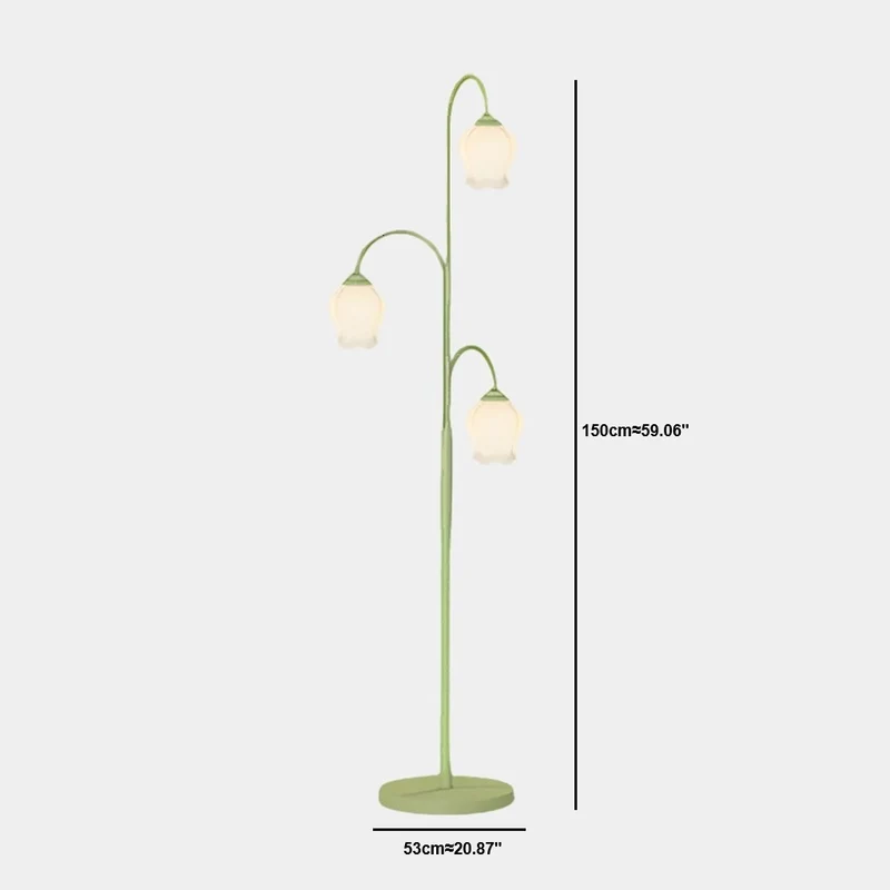 Floor Lamp Cream Glass Lily of the Valley Flower Indoor, Green
