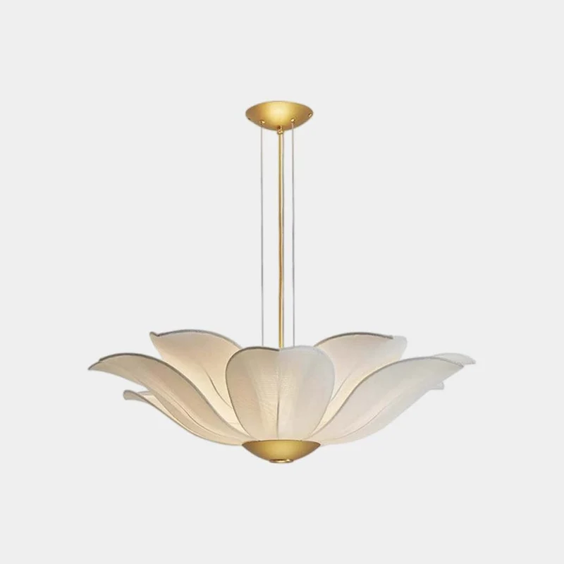 Chandelier Artistic Fabric Lotus Flower, White & Gold