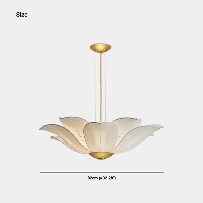 Chandelier Artistic Fabric Lotus Flower, White & Gold