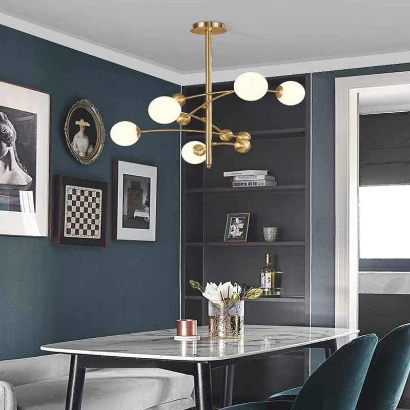 Chandelier Nordic Gold Metal White Glass Molecule Globe