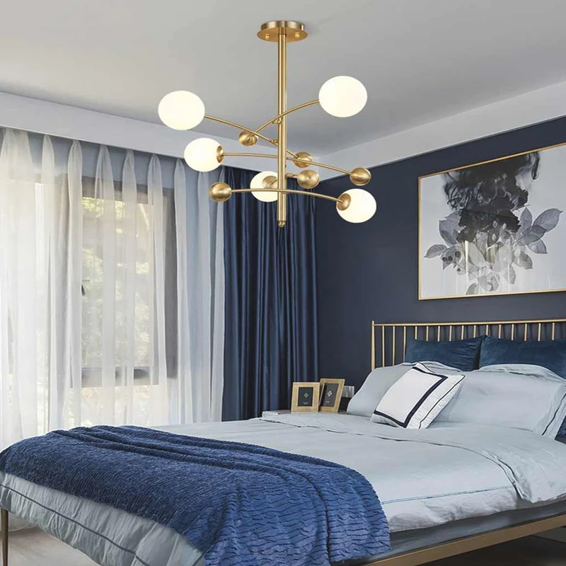 Chandelier Nordic Gold Metal White Glass Molecule Globe