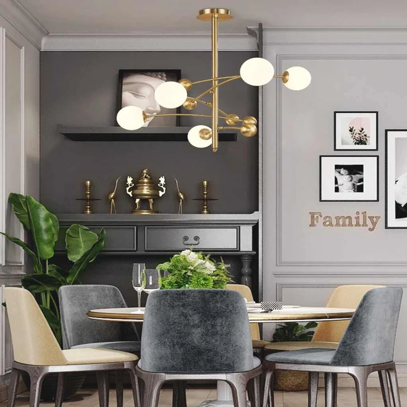 Chandelier Nordic Gold Metal White Glass Molecule Globe