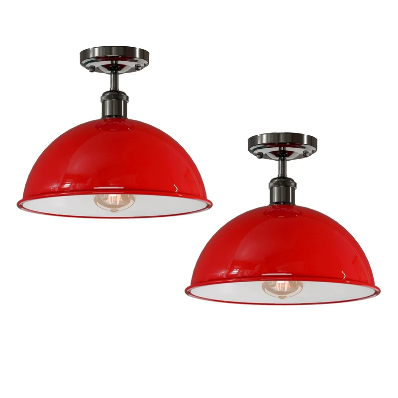 2 Set mit industriellen Metall Kuppel-Deckenleuchten Ø30cm-E27~3626