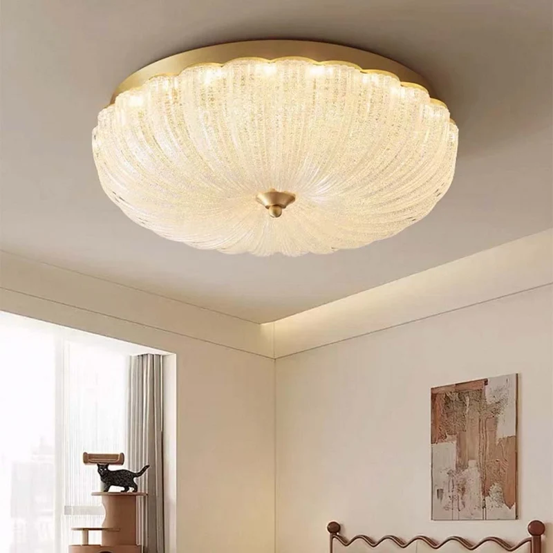 Flush Mount Ceiling Light Modern Glass Round LED for Bedroom