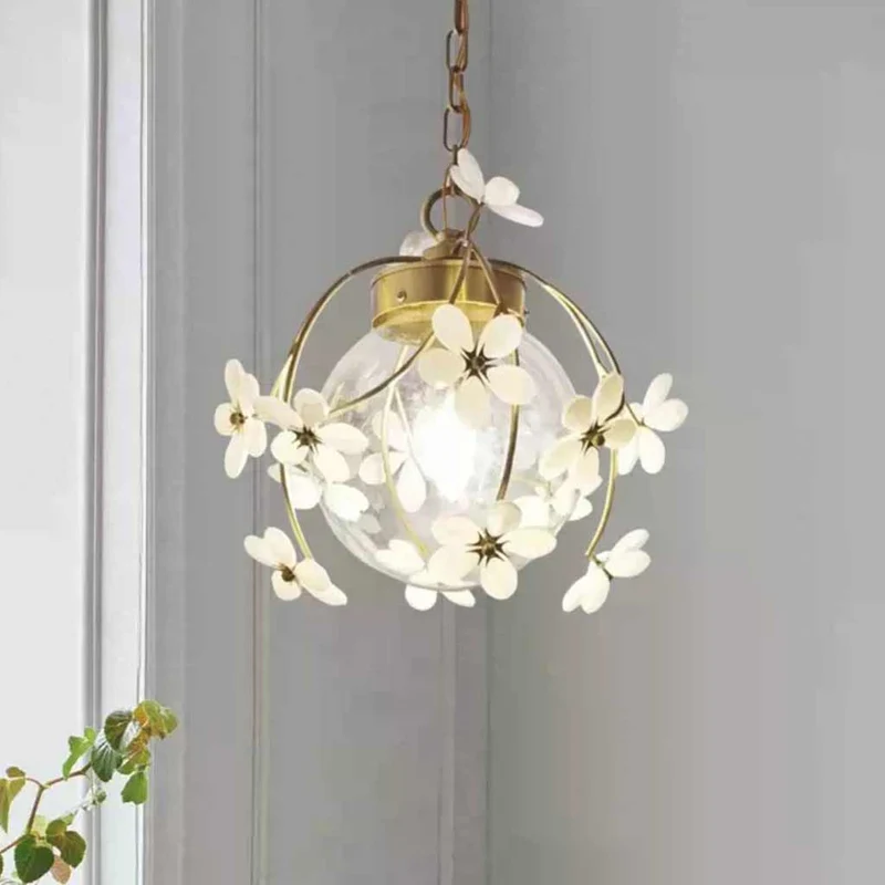 Pendant Light Artistic Brass Glass Ball Flower
