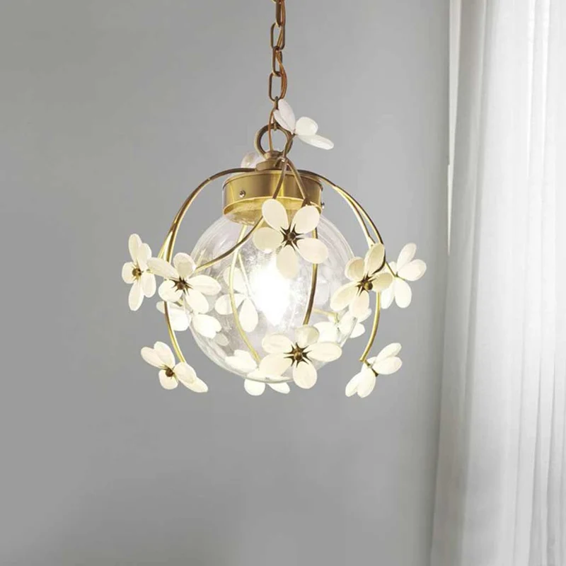 Pendant Light Artistic Brass Glass Ball Flower