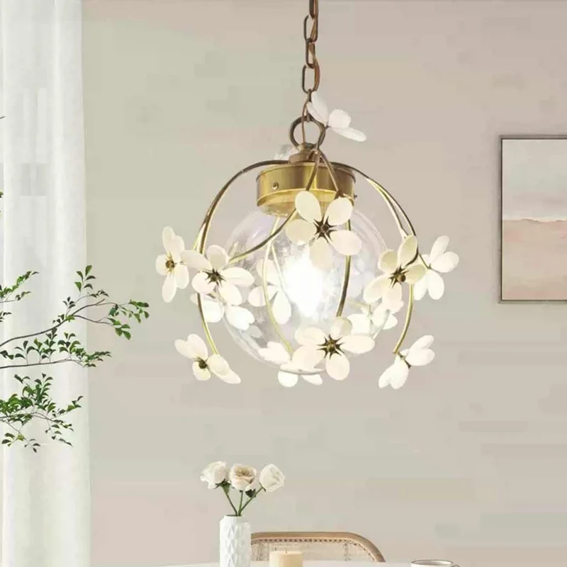 Pendant Light Artistic Brass Glass Ball Flower
