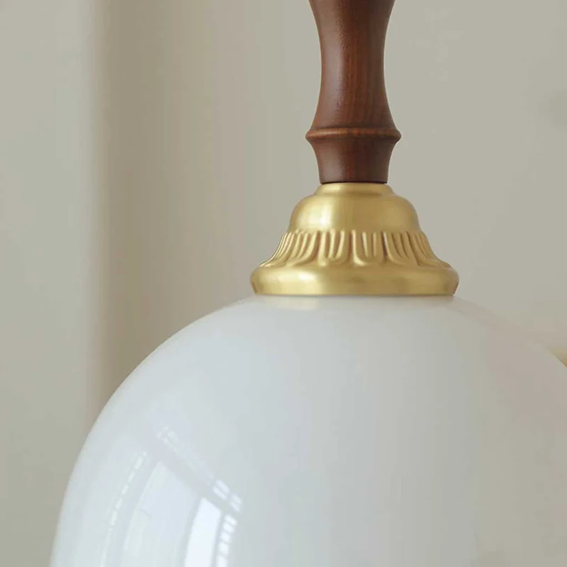 French Decorative Wood Glass Shade Flower Lily of the Valley Brass Pendant Light